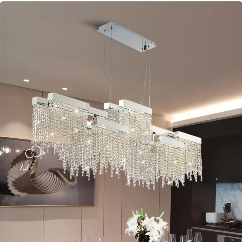 

Italian Light Luxury Restaurant Crystal Chandelier High-end Villa Bar Rectangular Living Room High-quality Niche Pendant Lights