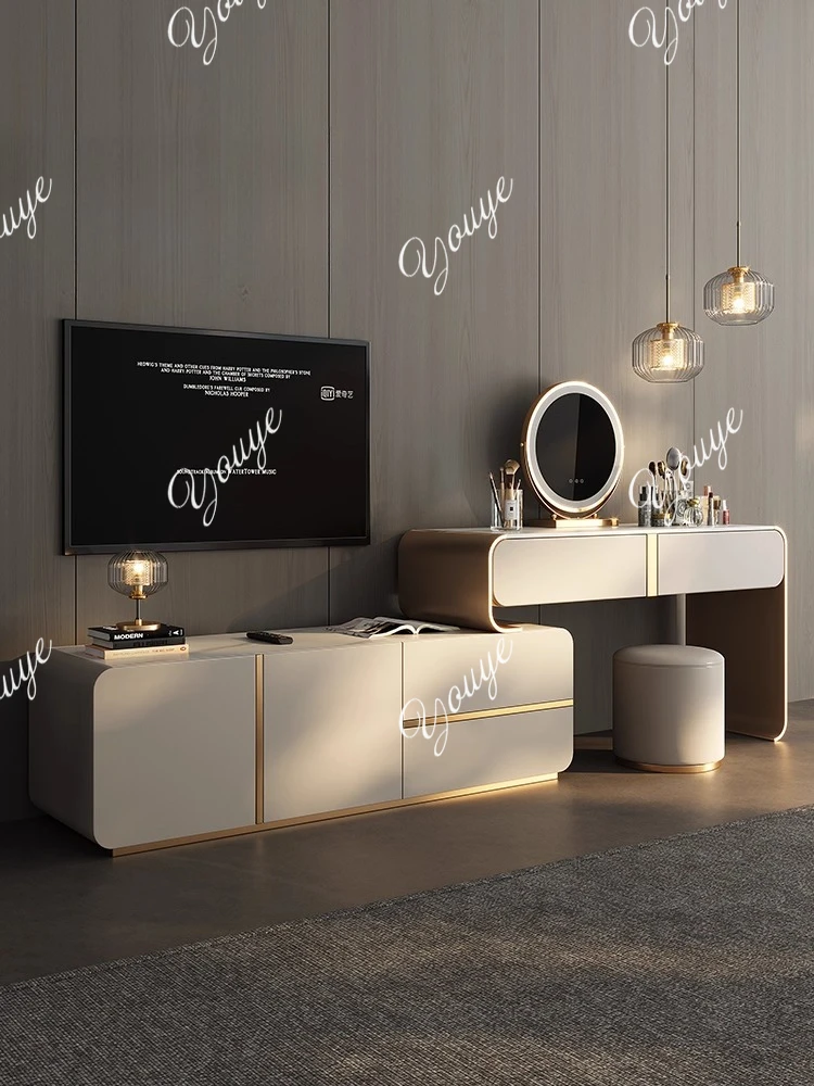 

Bedroom simple modern light luxury desk dresser chest cabinet integrated solid wood new dressing table rock slab
