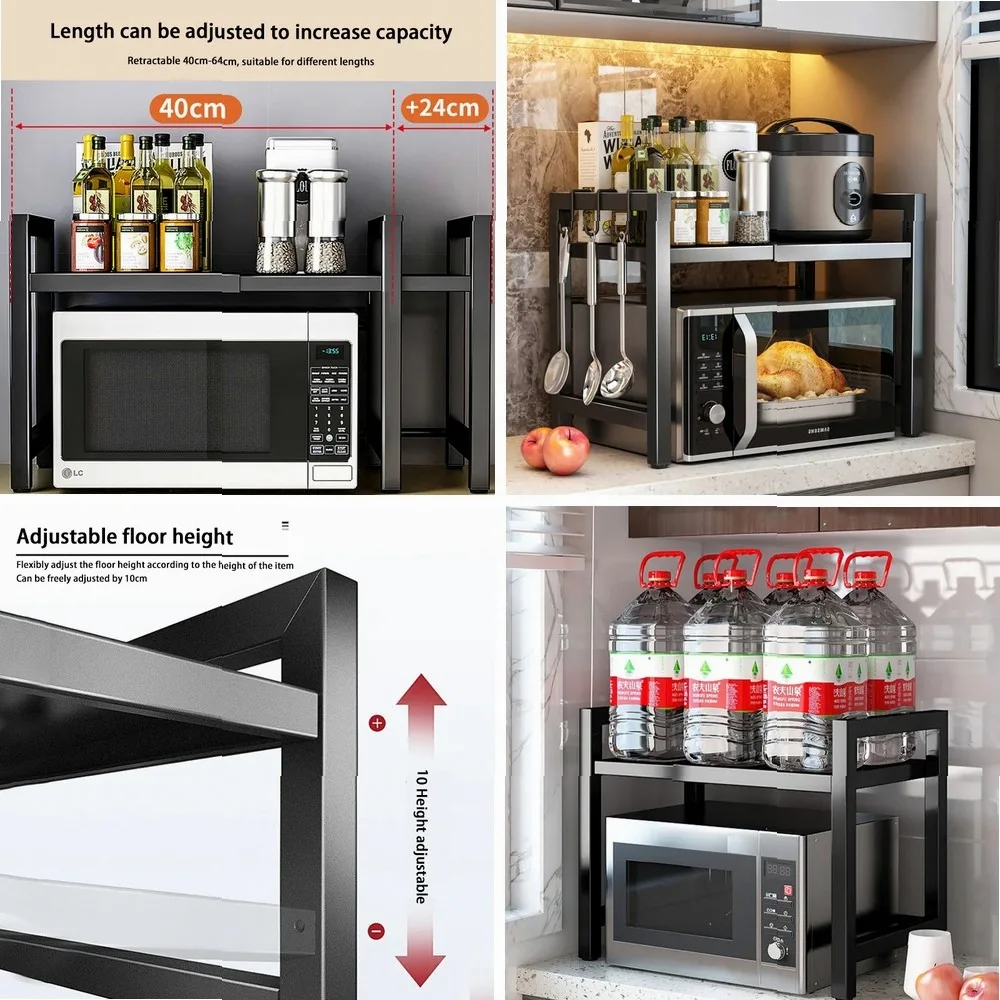 

Retractable Kitchen Shelf, Microwave Oven Rack & Spice Organizer, Multi-layer Storage for Counter