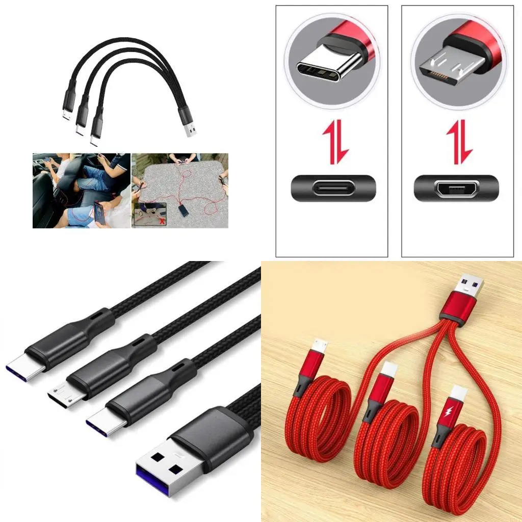 E1PF USB to USB C Multi 3 in 1 Dual Type C Micro Port Fast Charging Cord