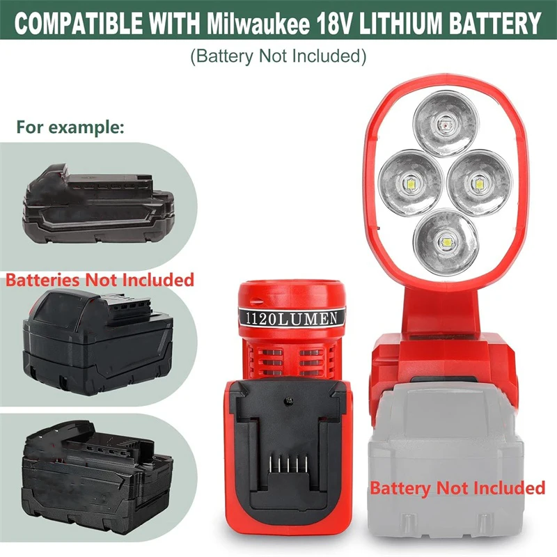 Cordless LED Work Light for Milwaukee 18V Battery 1120LM LED Spotlight Flashlight Handheld Spot Light for Outdoor Camping