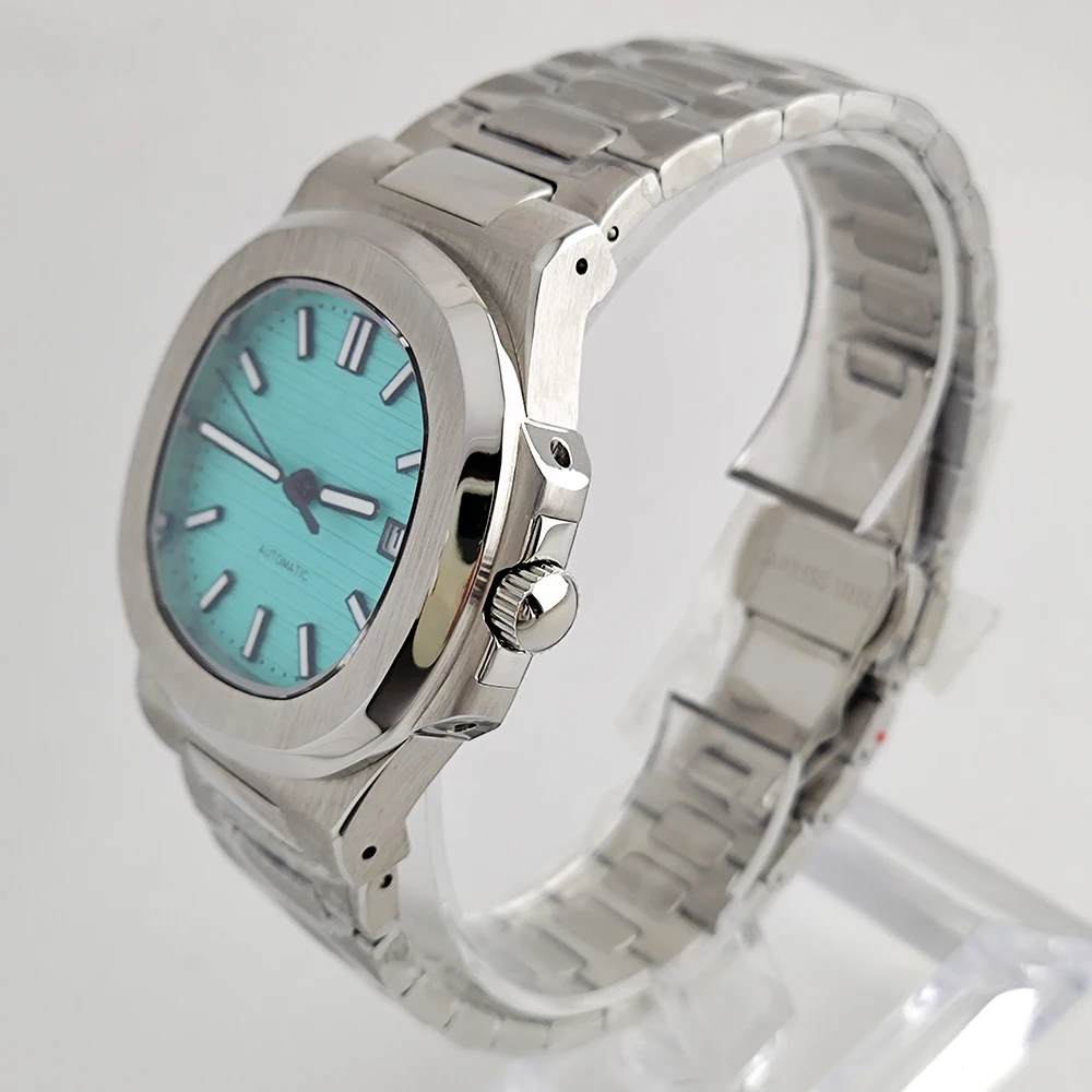 นาฬิกาผู้ชายขนาด 40 มม. ที่ไม่มีเครื่องหมายสแตนเลสนาฬิกากลไกการติดตั้ง NH35 การเคลื่อนไหวนอติลุสอุปกรณ์เสริมนาฬิกา