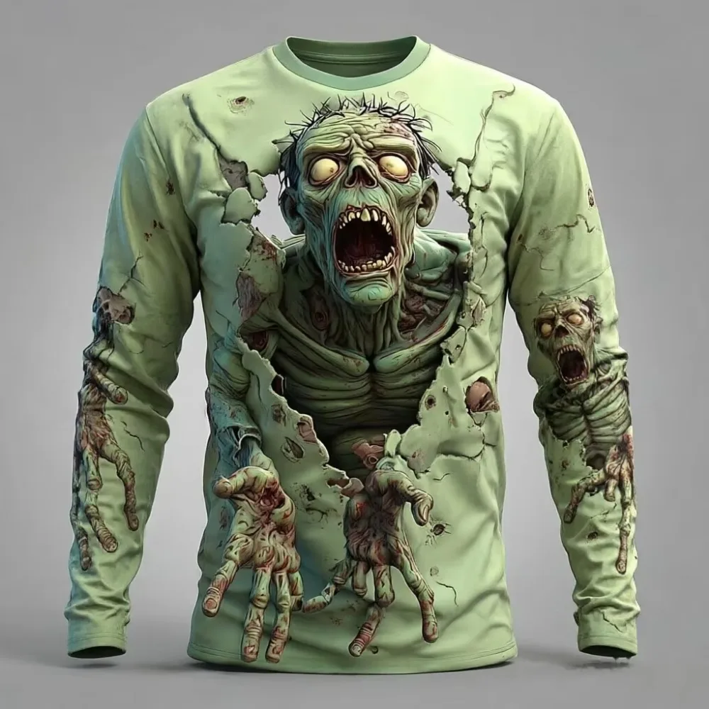 Horror Zombie Pattern 3D Printed Sports Quick-drying Breathable Men Long Sleeves Outdoor Streetwear Casual Parent-Child Clothing