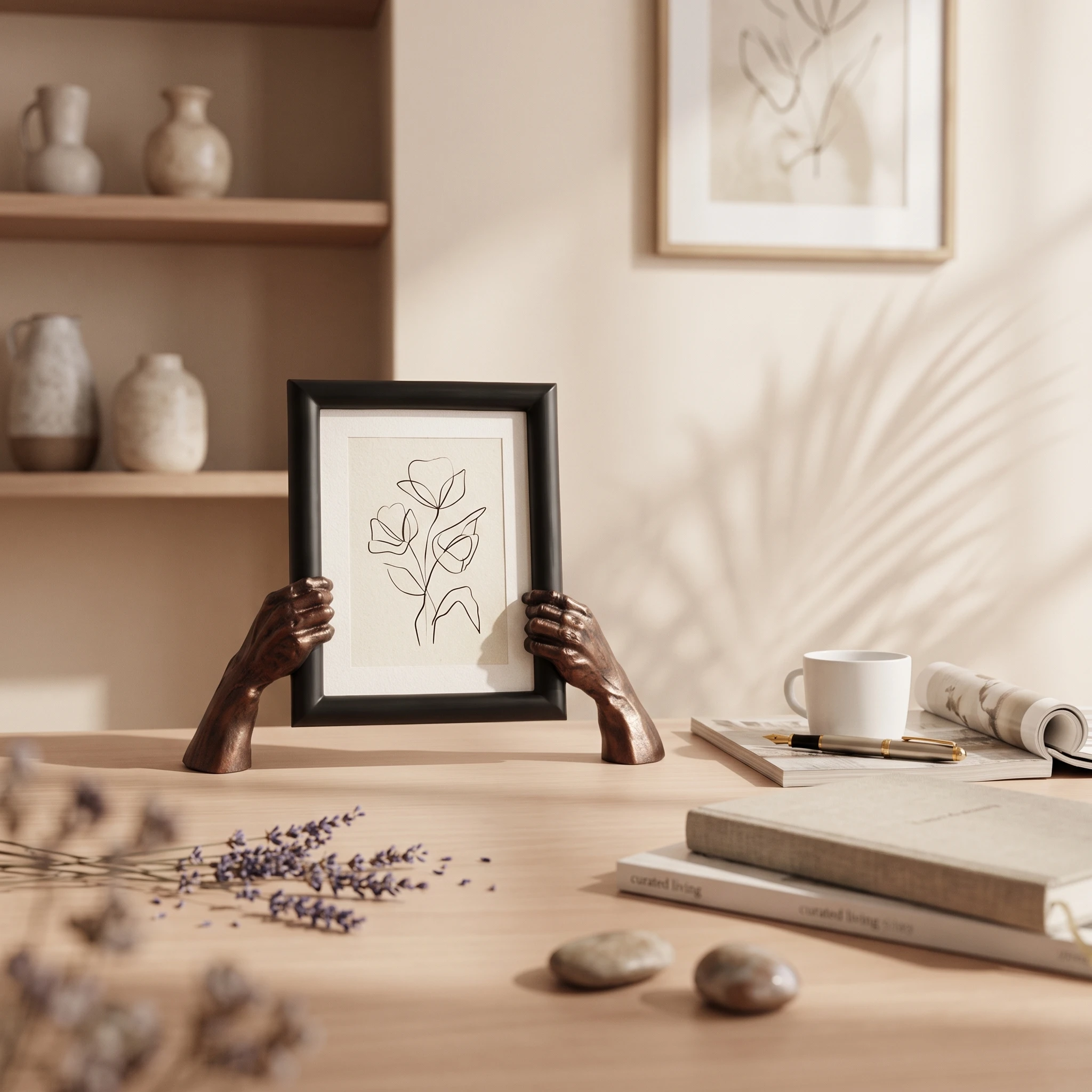 Resin Sculpture with Frame Decorative Sculpted Hands Statue Resin Hand Sculpture Contemporary Figurine Elegant for Decorators
