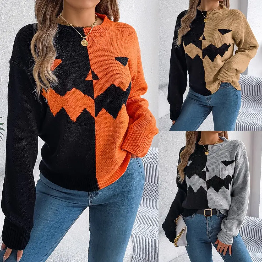 

Ghost Pumpkin Color Blo Long Sve Hoodie Sweater loween Cross-Border Women's Faion Autumn Winter Thiened Warm Knit...