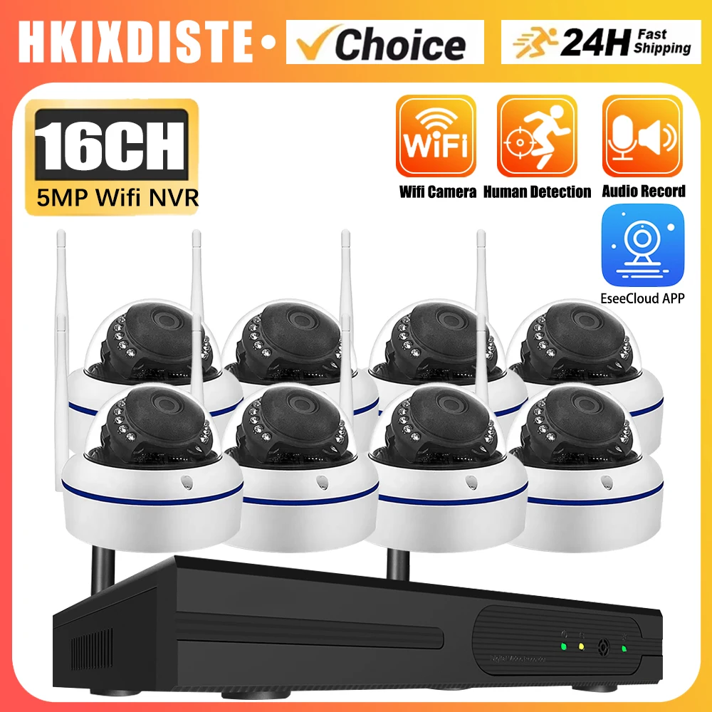 5MP EseeCloud كاميرات المراقبة عدة 16CH واي فاي مسجل مراقبة الفيديو Ip نظام الكاميرا الأمنية في الهواء الطلق كاميرا الصوت Nvr مجموعة