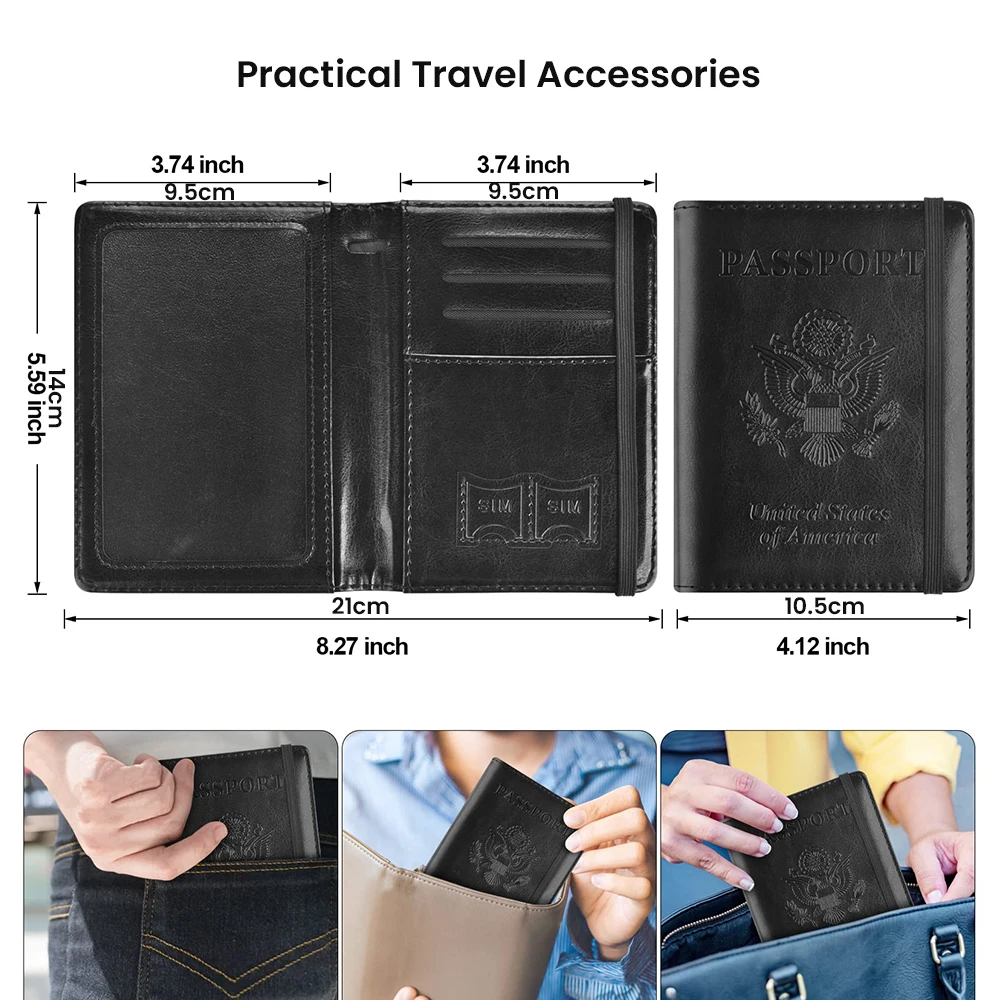 RFID-Safe PU Leather Passport Holder for Men Women Ideal for Secure Stylish for USA Durable Travel Wallet Document Organizer