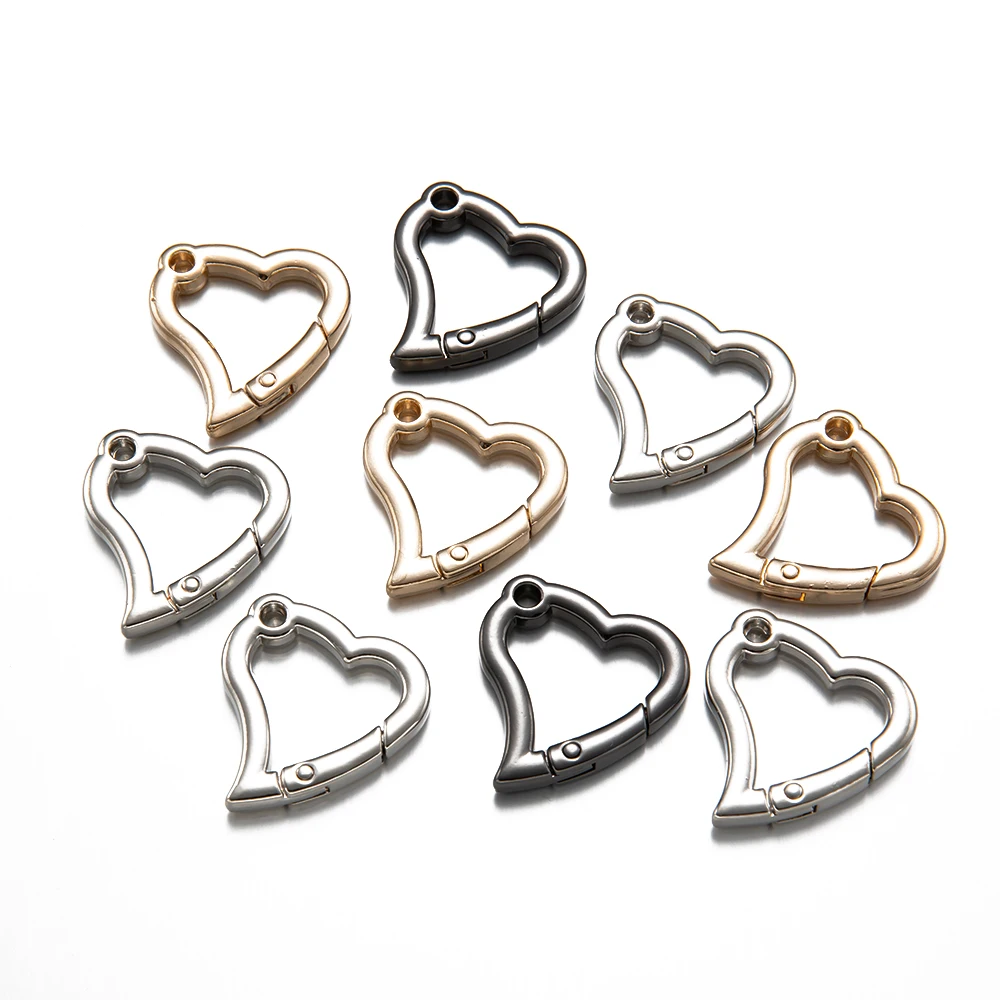 5pcs/Lot 21X21/25X25/21X29mm Metal Heart Shape Spring Clasps Openable Carabiner Keychain Bag Hook Buckles Connector Accessories