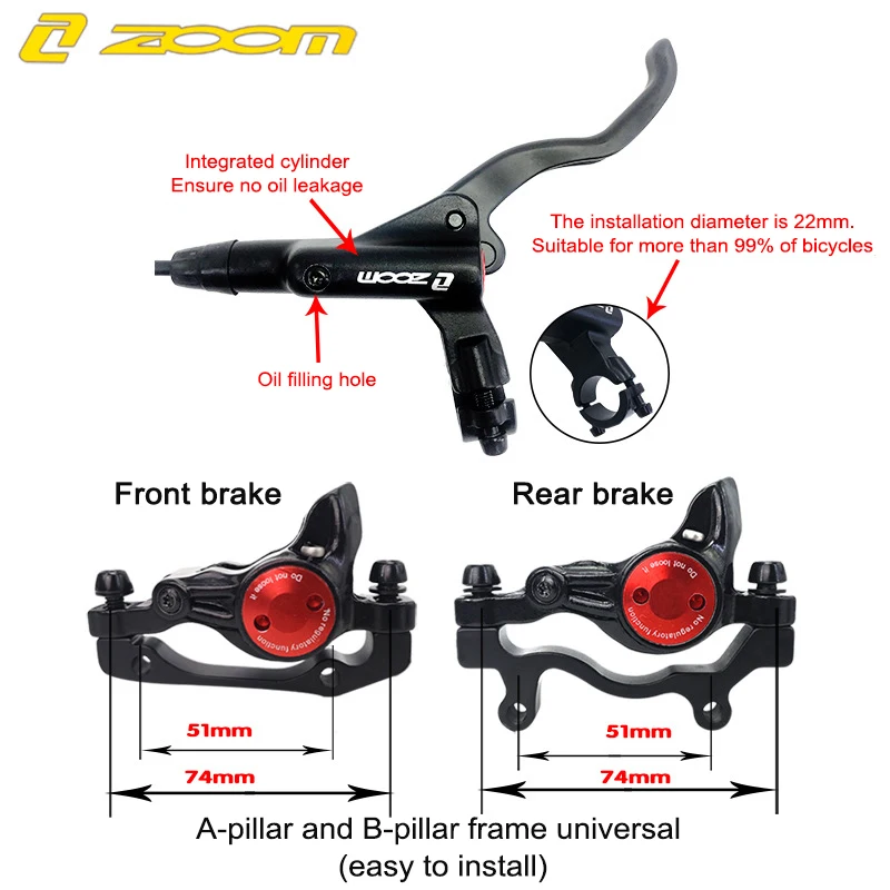 ZOOM HB875 MTB Bike Hydraulic Disc Brake Set 800/1400mm Left Front/Right Rear Mountain Bicycle Oil Pressure Disc Brake Set