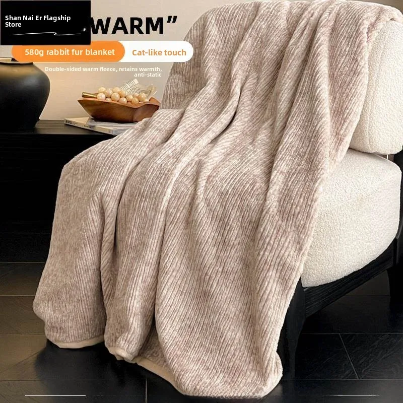 

Thickened Rabbit Fur Blanket Coral Velvet Bed Cover Blanket Casual Shoulder Shawl Sofa Blanket Winter Office Nap Small Blanket