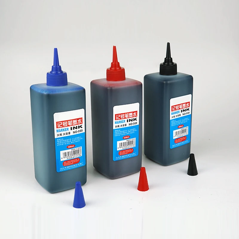 1 Box 500ml Permanent Marker Ink,Oily,Quick-Drying,Waterproof And Non-Fading,Non-Erasable 3 Colors Marker Ink Filler Liquid