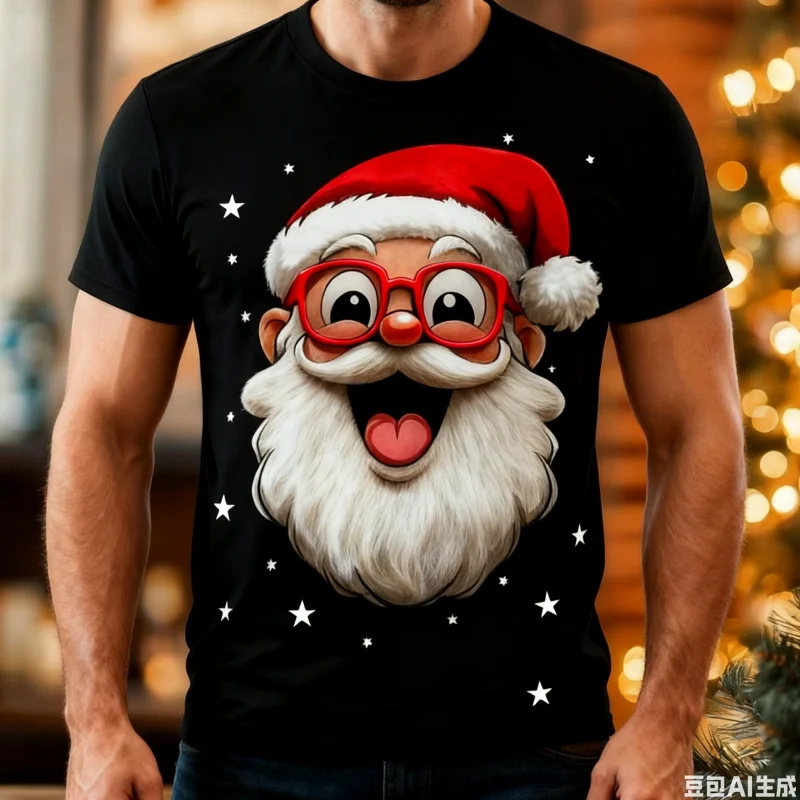 

Cute X'mas Men Clothing 3D Funny Santa Claus Pattern Men's T-shirt New Year Party Short Sleeve Top Fashion Christmas O-neck Tees