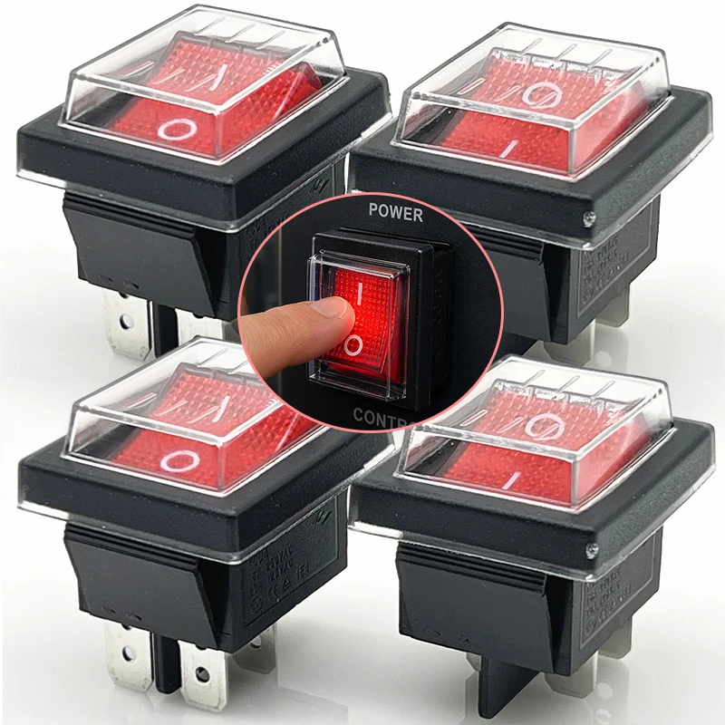 KCD4 Waterproof Rocker Switch 4 Pin Red LED ON/OFF Seal Button Switch for Car Marine Boat Household Power Pump Appliance