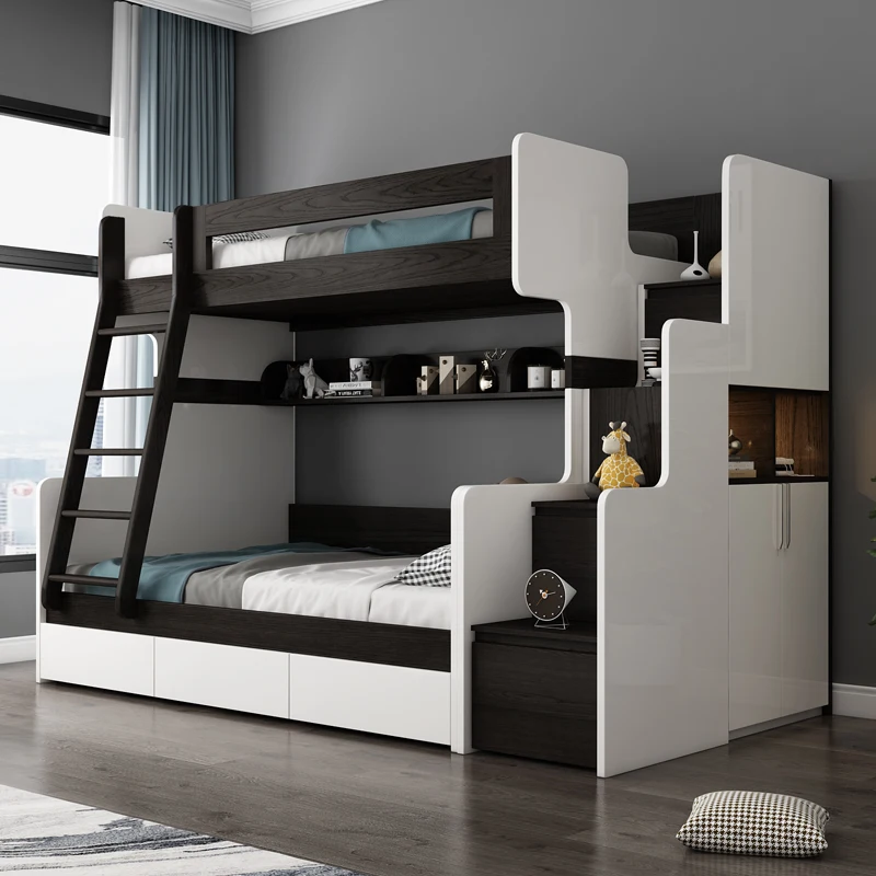 Modern Children's Simple Bunk Bed Student With Bookshelf Storage Bunk Bed
