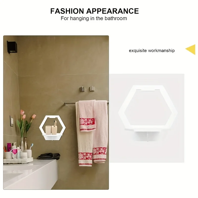 3pcs Hexagon Wall Shelves - No-Drill Wooden Display Stands For Bedroom & Living Room Decor, White Wall-Mounted Flower Pot Holder