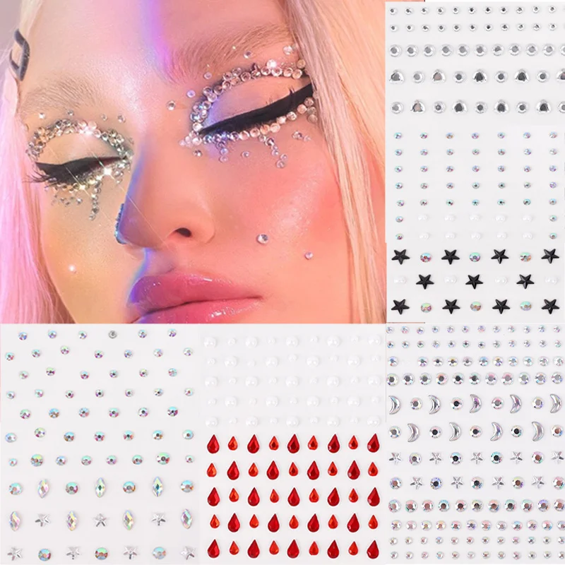 Rhinestone Face Makeup 3D Crystal Festival Eyeliner Eyeshadow DIY Body Gems Tattoo Adhesive Nail Art Decoration Acrylic Sticker