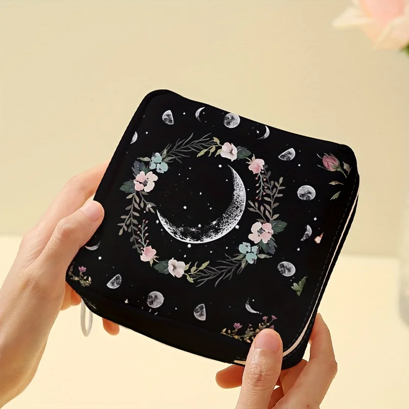 1 pc Moon pattern printed sanitary napkin storage bag, women\'s lightweight tissue bag, sanitary tissue bag