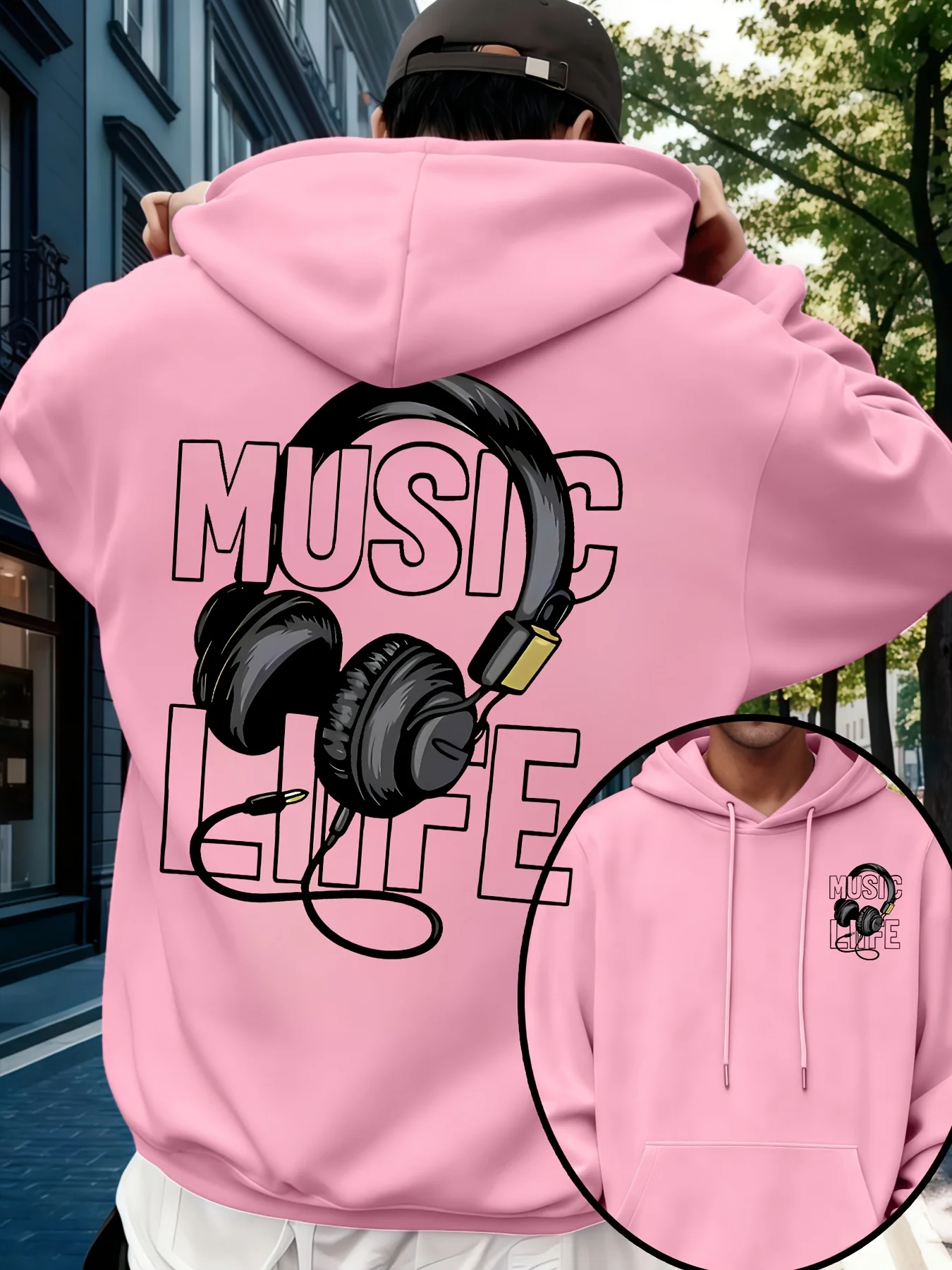 Herren-Musik-Hoodie 100% Baumwolle Kopfhörer-Grafik-Druck Streetwear Oversized Casual Pullover Sweatshirt Herbst Winter – Detail 7