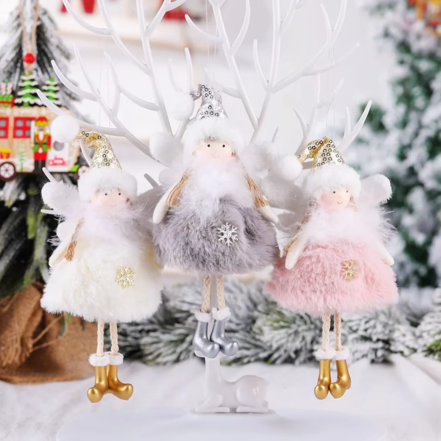 

Christmas Cute Love Plush Feather Angel Hanging Christmas Tree Creative Pendants