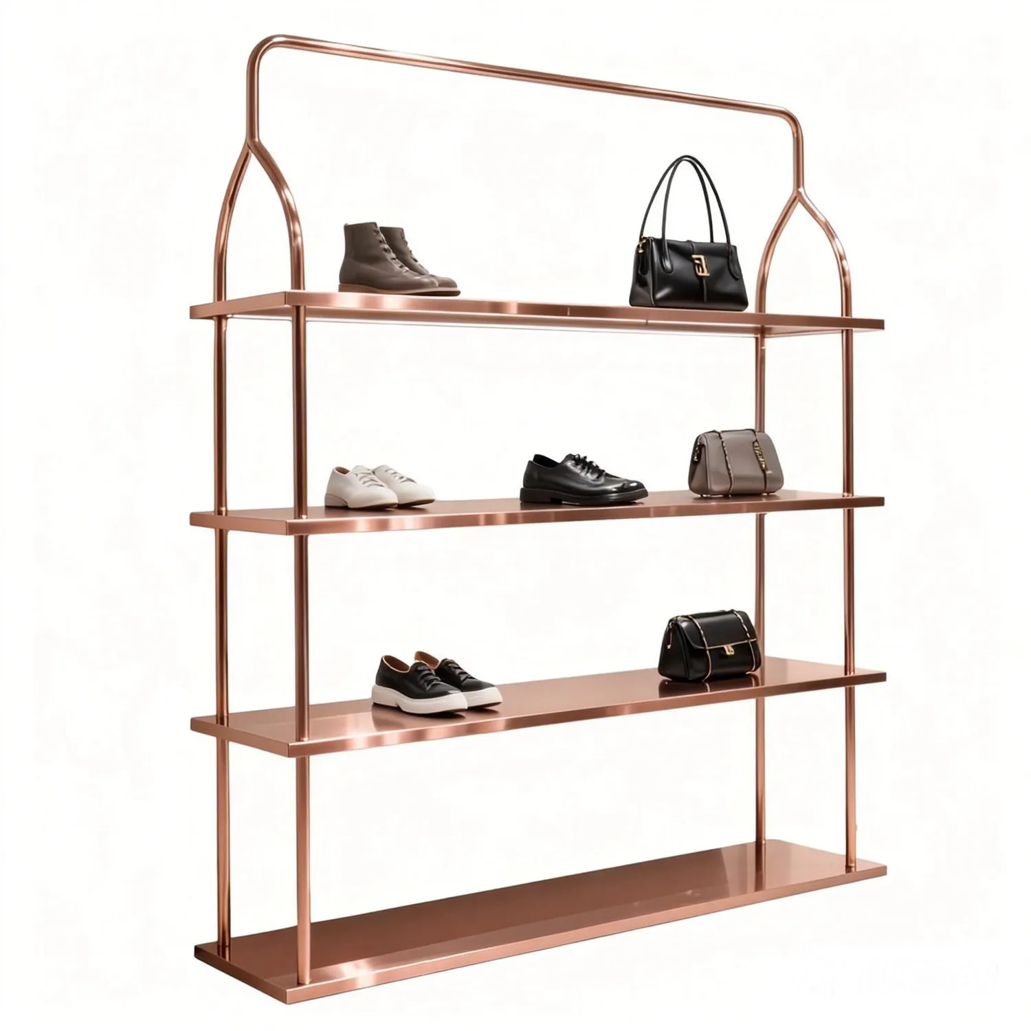 

Shoe store shoe rack display rack Floor-to-ceiling stainless steel rose gold clothing flower shoe bag jewelry storage display