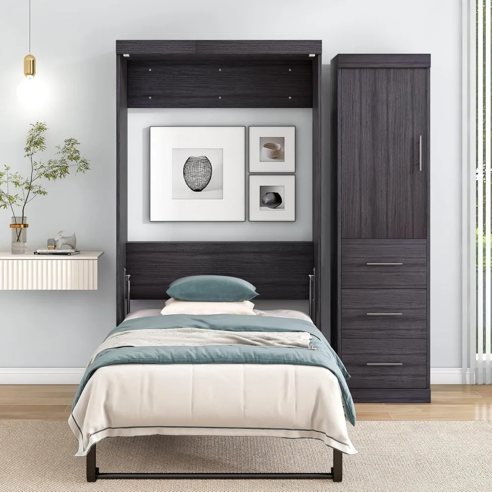 Sdf44c53cda4b416cbe1f505ea2e14f98n Space-Saving Double Murphy Bed with Wardrobe and Foldable Frame