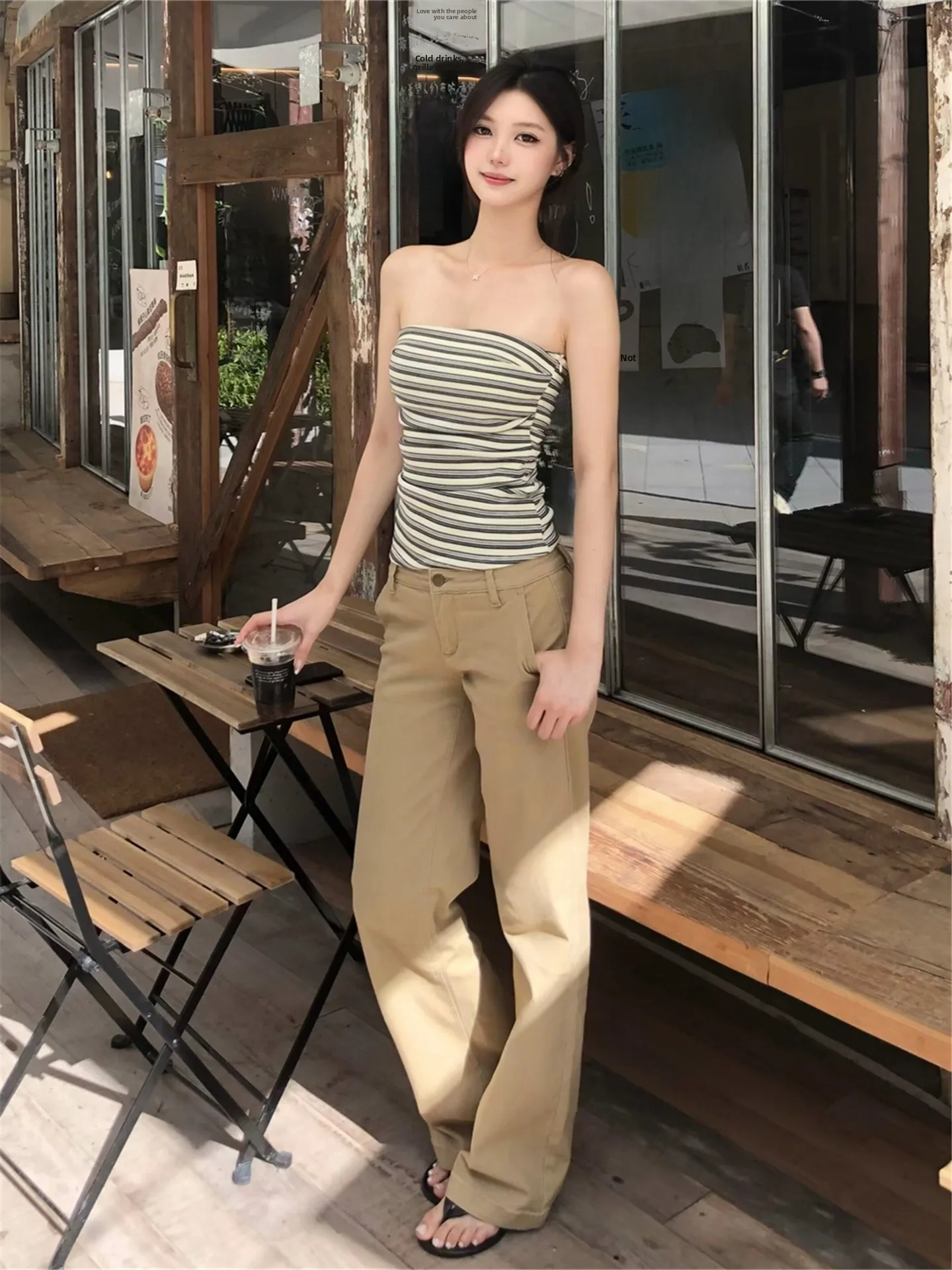 

Loose Straight Leg Khaki Jeans Women's Spring Slimming Taller Extended Narrow Version Wide Leg Pants American Street Style