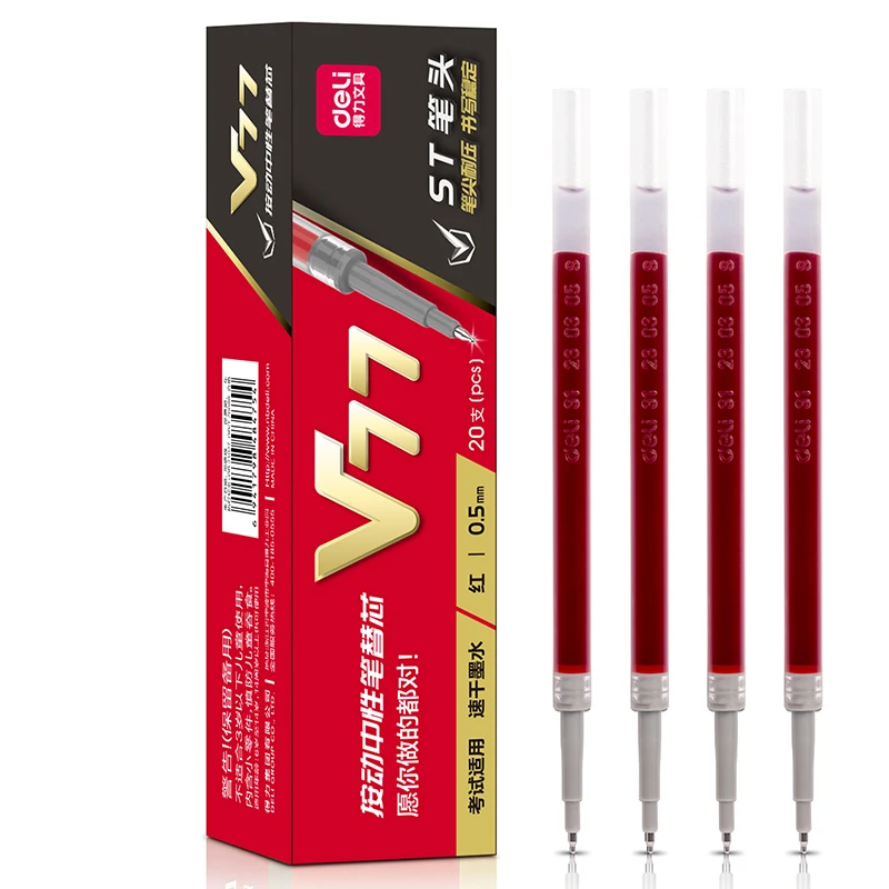 

20Pcs DELI V77 Neutral Pen Refill 0.5mm Gel Pen Replacement Black Red Ink School Student Supplies Stationery