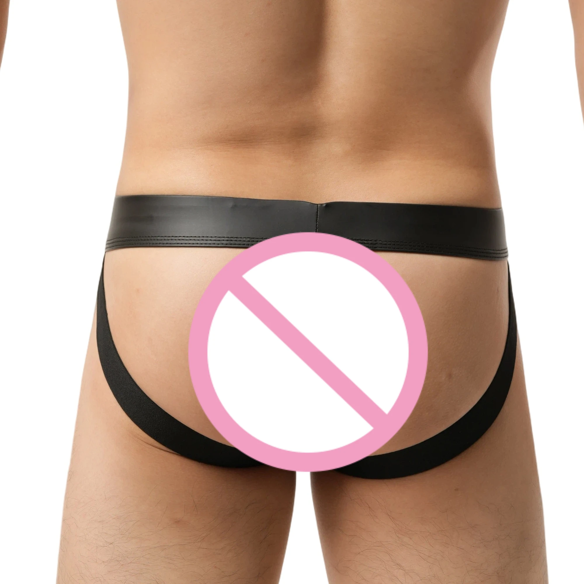 Men Backless Thongs Faux Leather Underpants Detachable Button Open Bulge Pouch G-strings Fetish Sexy Briefs Low Waist Underwear