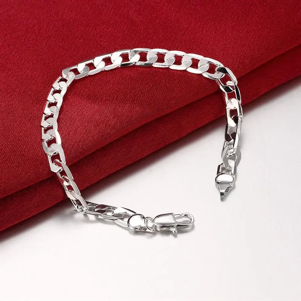 925 sterling Silver color Classic men 6MM 8MM Chain Bracelets necklace Jewelry set for woman Fashion Party wedding Fast shipping