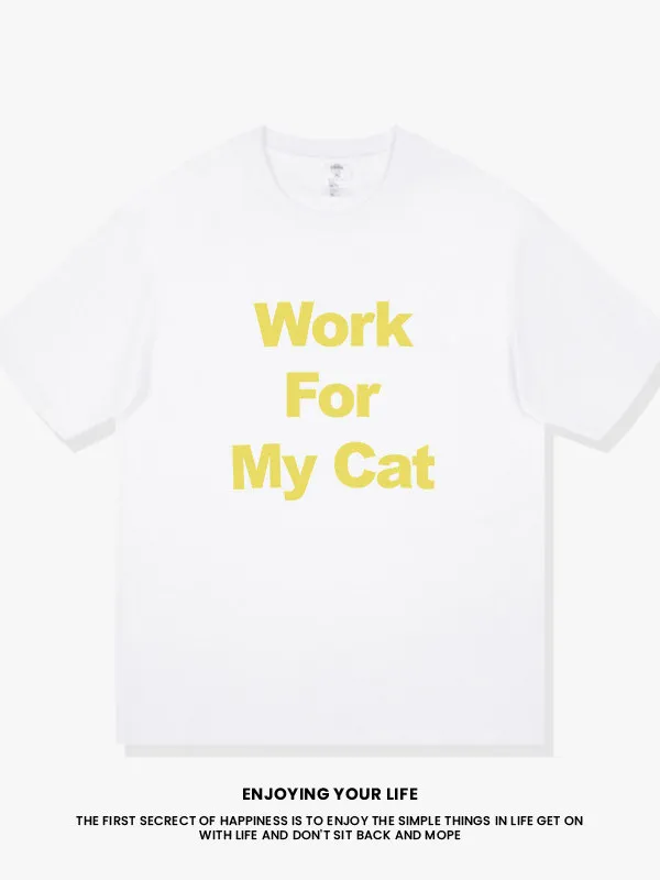 Pure Cotton Short Sleeve T-Shirt Letter Print Cute Pet  Waste Disposal Official Casual Breathable Sweat Absorbent round Neck