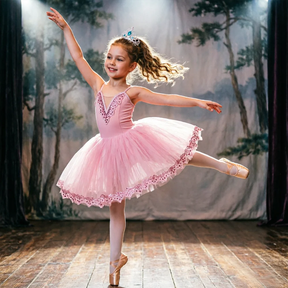 

Girls' Pink Ballet Tutu Dress with Crown Princess Dance Costume High Quality Performance Leotard Dance Costume for Kids