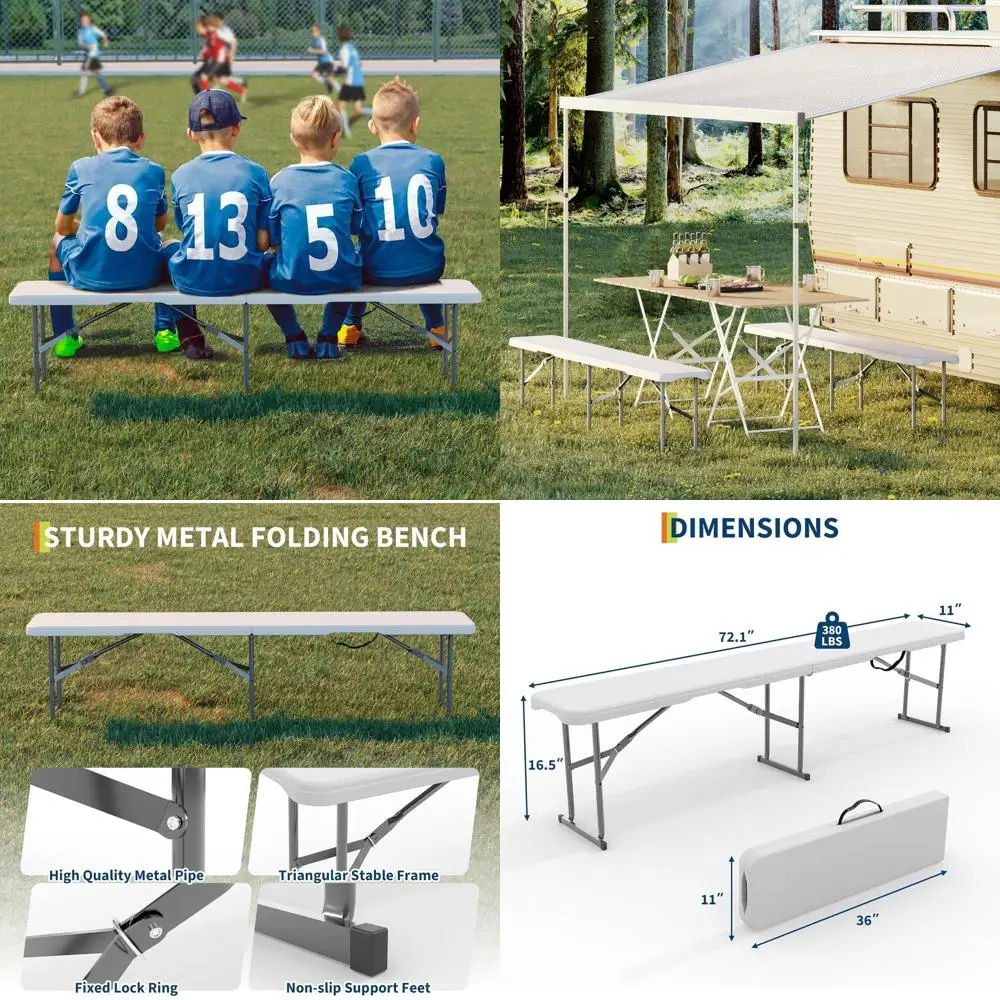 

Портативная складная скамья GarveeLie, 6 футов, пластиковая складная скамья с столешницей из HDPE и ручкой для переноски, для пикника, кемпинга, вечеринок на открытом воздухе