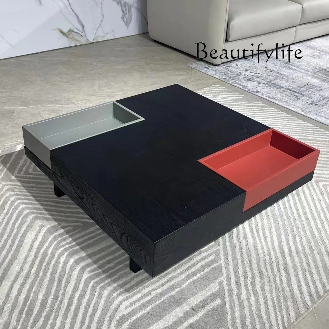 

New Italian designer box solid wood square personalized black oak living room rectangular coffee table