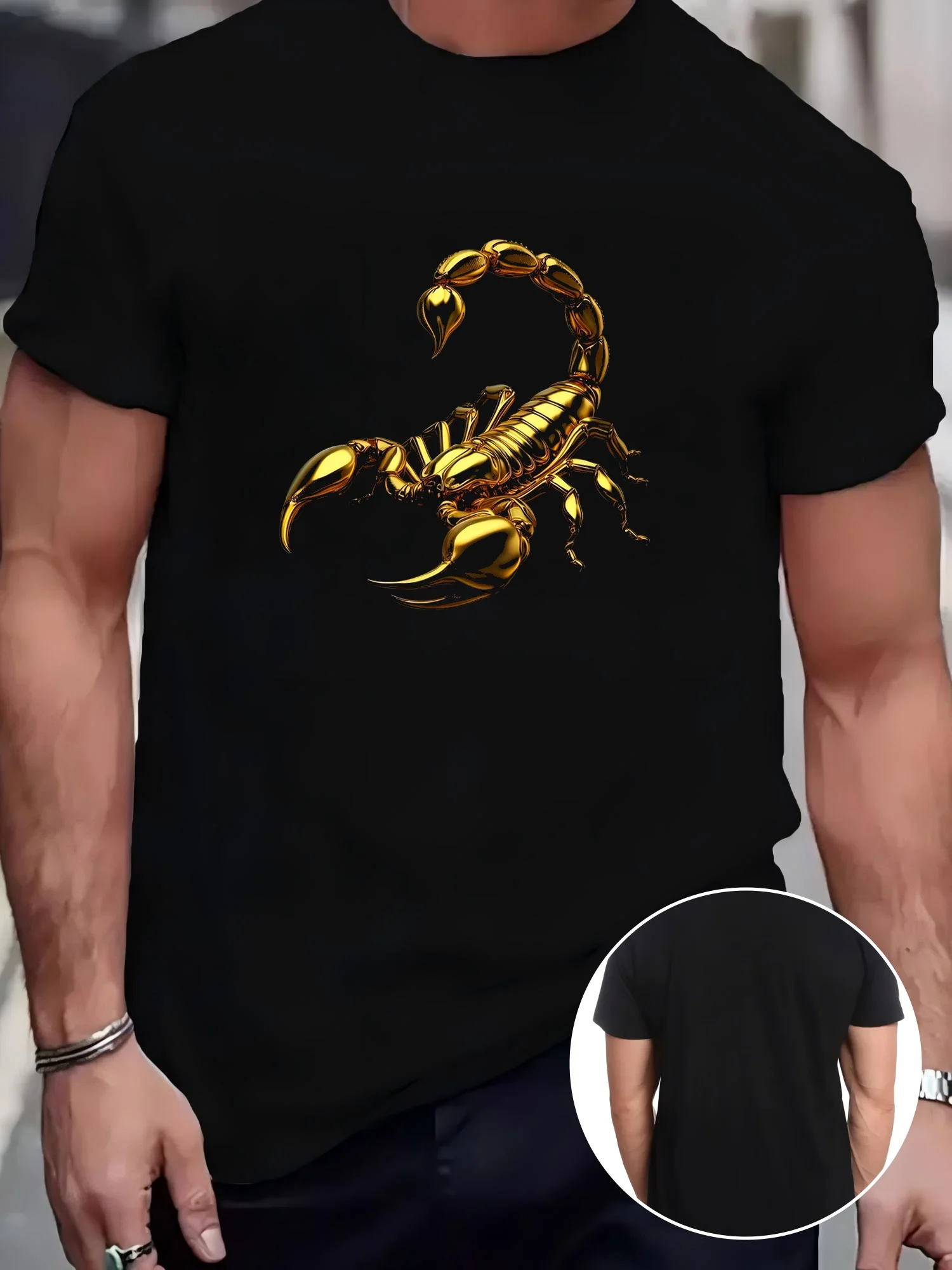 

Golden Scorpion Fashion Tee - Breathable, Quick-Dry, Stretchy | Men's Casual Wear, Outdoor Activities, 1pc