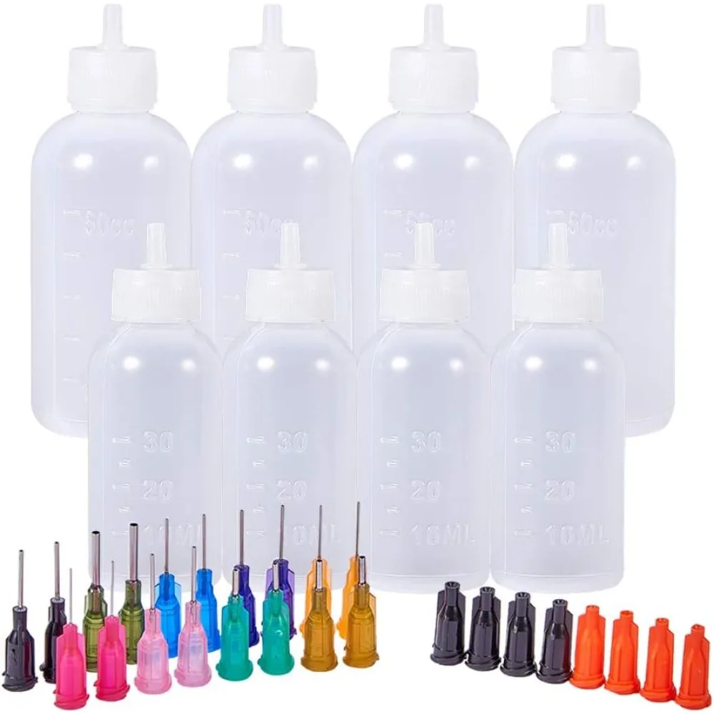 1Set Multi Purpose DIY Precision Tip Applicator Bottles Set - 8 1 Ounce/1.7 Ounce Bottles 18 Tips 8 Caps - DIY Quilling Glue