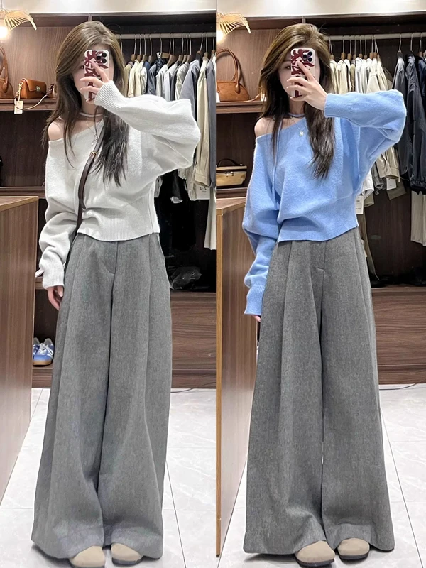 Pantaloni Casual da Donna Thiened, Larghi e Comodi, Nuovi Arrivi Autunno Inverno, Vita Alta, Gamba Dritta, Alla Moda e Caldi