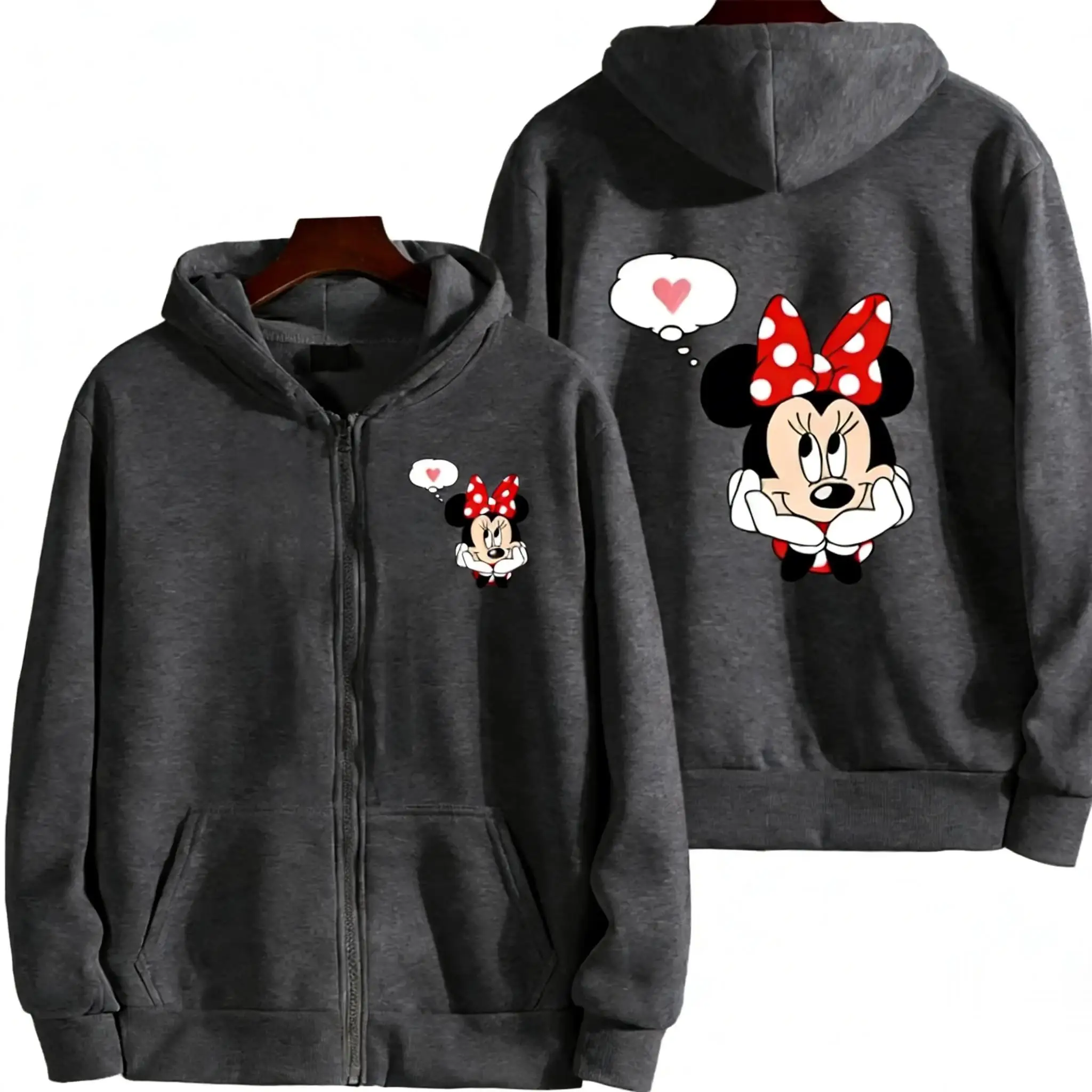 

Толстовка на молнии с изображением Микки и Минни Диснея, толстовка с капюшоном для женщин и мужчин, повседневный пуловер, уличная одежда, топ с мультяшным графическим принтом, весенняя мода 2026