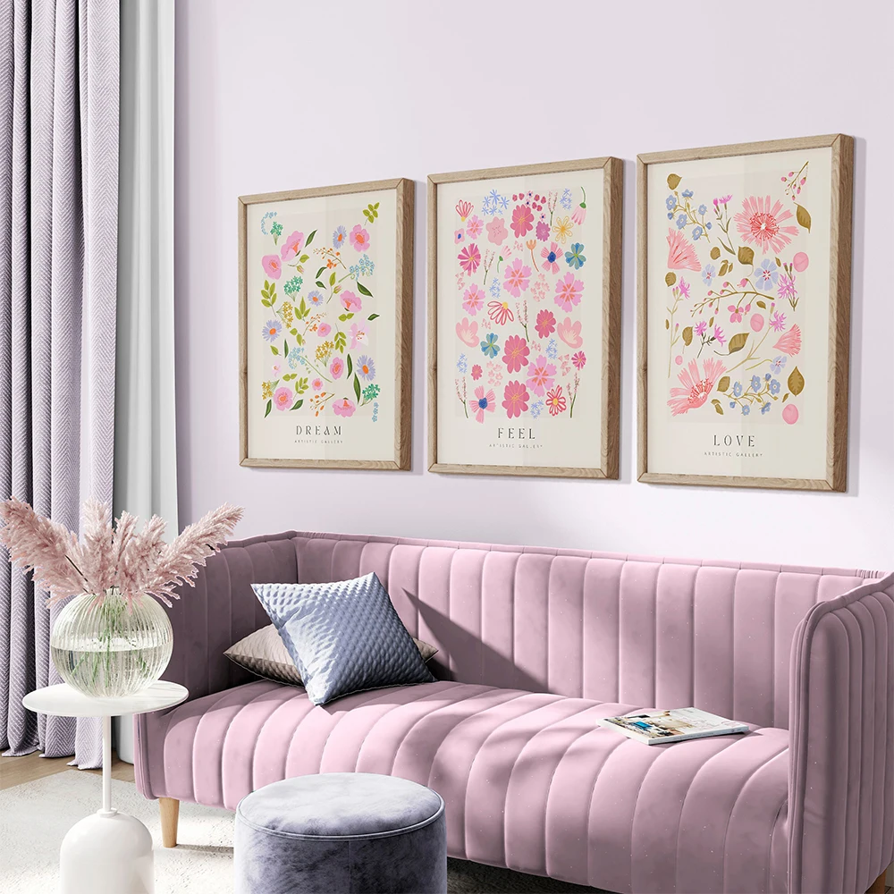 Flower Posters Pastel Pink Prints Dream Feel Love Wall Art Colorful Canvas Painting Nordic Picture For Living Room Home Decor