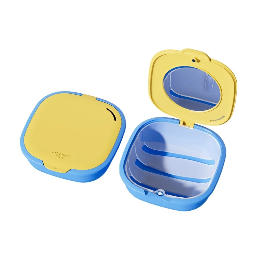 

With Mirror Retainer Case Portable Breathable Dental Denture Organizer Protective Multifunctional Mouth Guard Soaking Cup