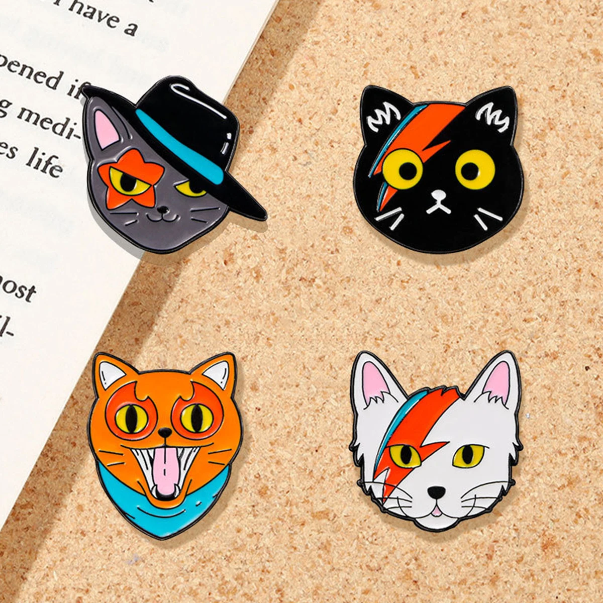 Catuni Cute Cat Enamel Lapel Pins,Creative Cartoon Cat Enamel Pins for Backpacks Jackets Hats Bags Novel Pins Badge Gift Jewelry