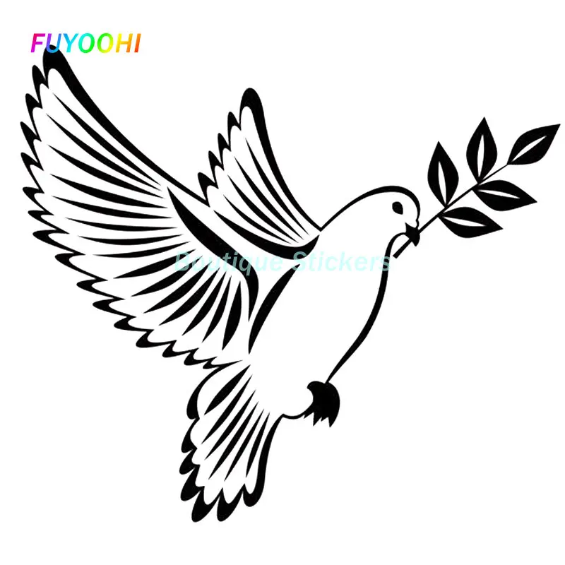 FUYOOHI Funny Stickers Creative Dove of Peace with Olive Branch Birds Car Sticker Windshield Motorcycle Laptop Decoration Decals