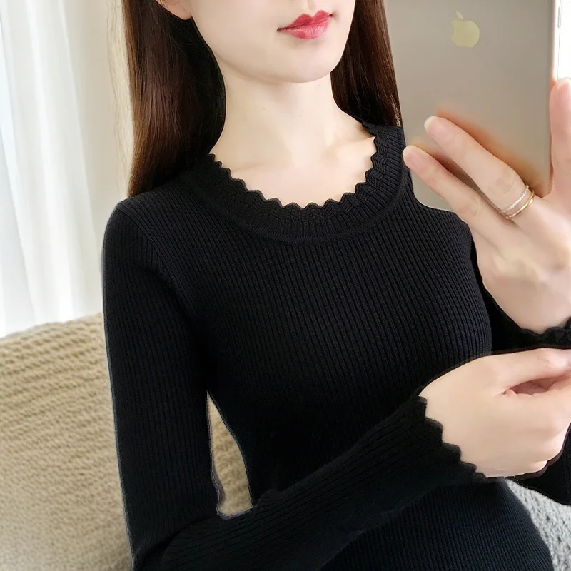 

Bla Slim Fit Long Sve Knitted Base irt Women's Faion Spring Autumn 2024 New Sle Thin Sweater Versatile Base Layer Top