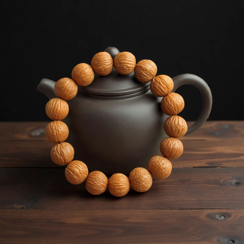Original color unpolished small walnut bracelet with , phoenix feather monkey head beads, pumpkin root single-l