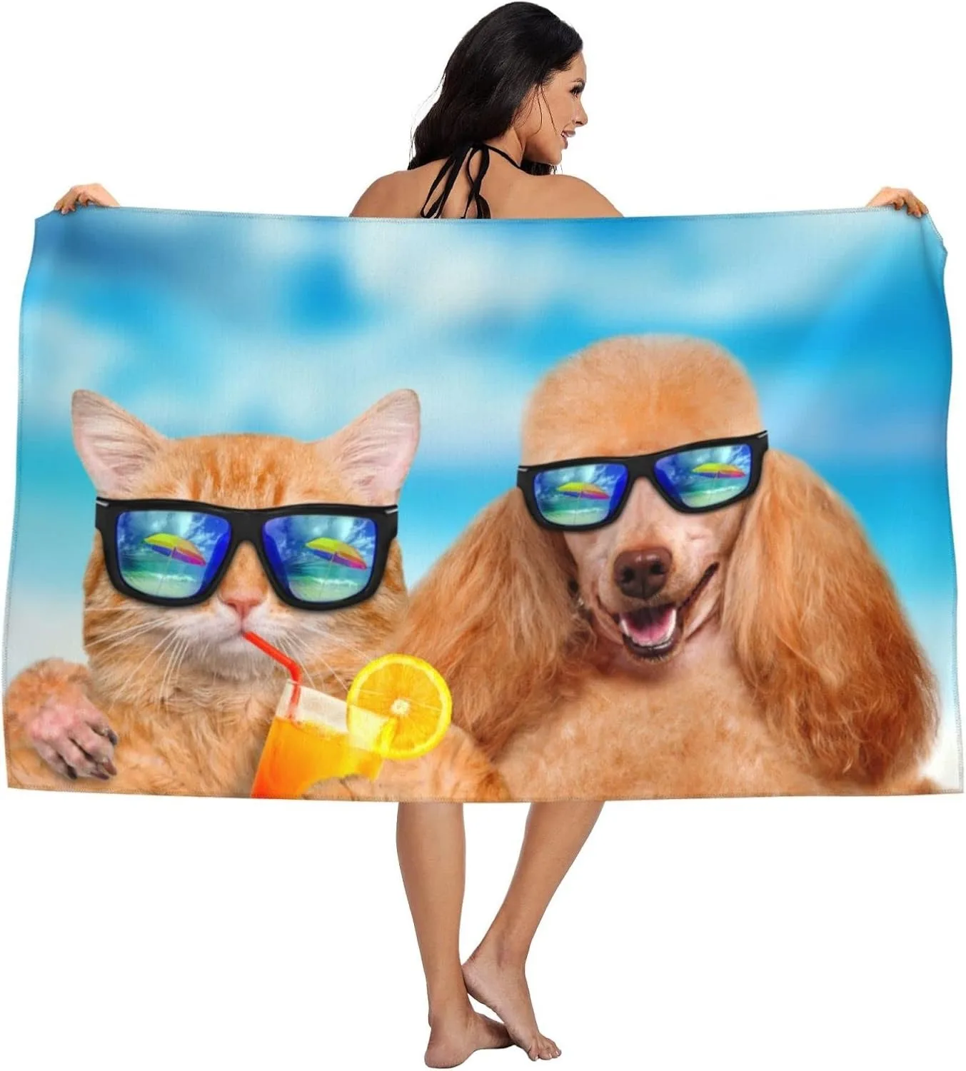 Cute Funny Dog Cat Beach Towel for Family stuffs friends Gifts Quick-Dry For Bath Yoga Tourism Beach GYM Camping Swimming towels