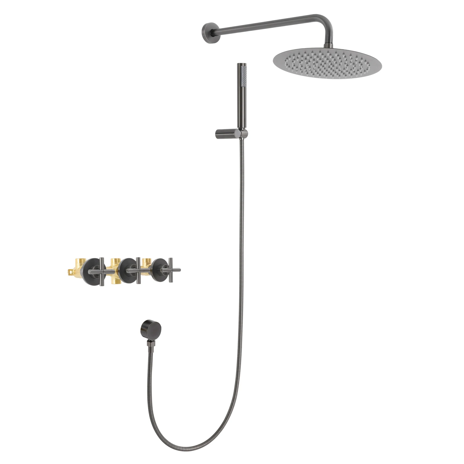 

Grey 10-Inch Shower Set with Handheld | Water-Plated, Wall Mount, Stainless Steel+Silicone Modern Wall Mounted Shower Kit