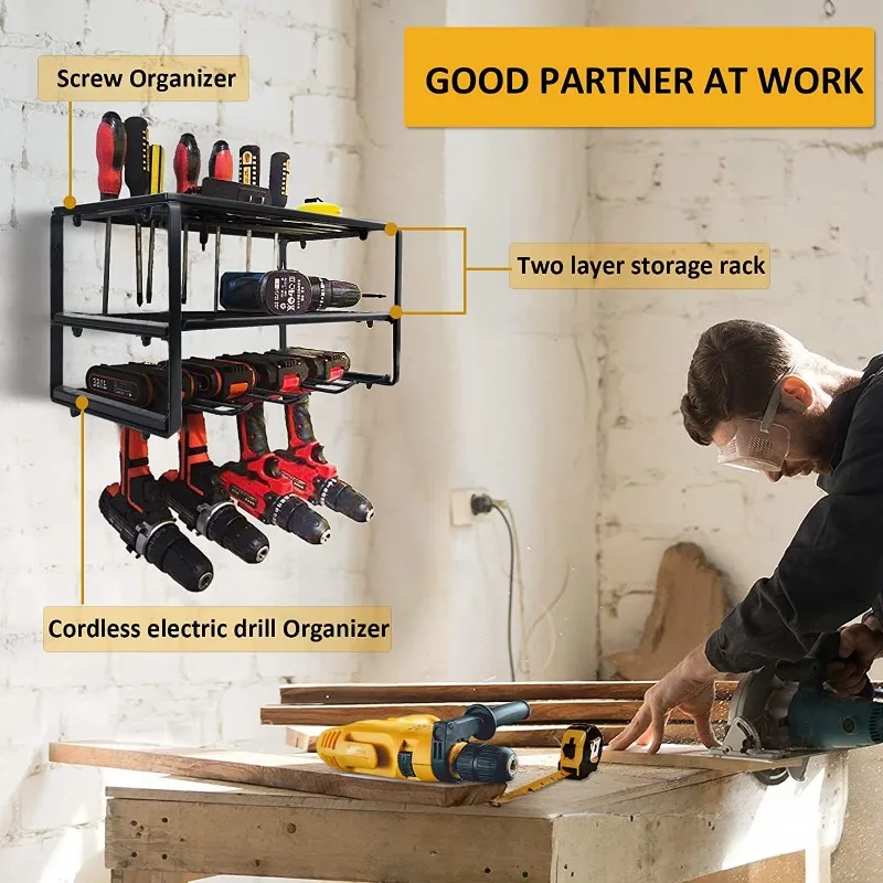 Imagem -06 - Broca Elétrica Suporte Wall Mount Power Tool Rack Chave Organizer Oficina Chave de Fenda Armazenamento Prateleira Acessórios