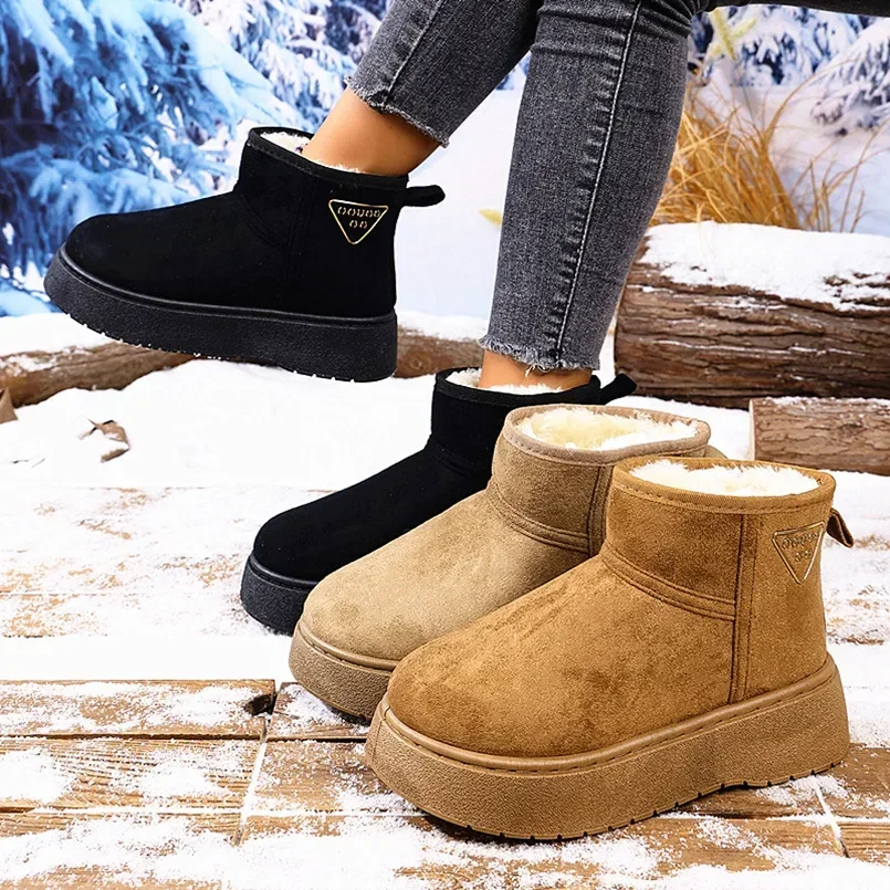 

Women's Thick Bottom Snow Boots Autumn Winter New Korean Version Large Size round Head Slip-On Fashionable Warm Cotton Shoes