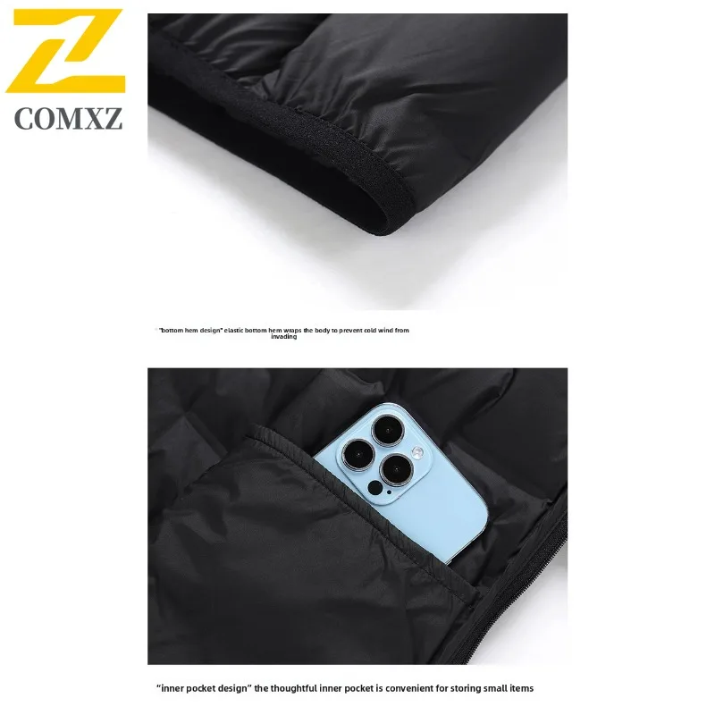 COMXZ Men Work Down Jacket Leisure Stand Collar Design Thickened Warmth Parka Korean Style Cold Resistant Winter Padded Padded