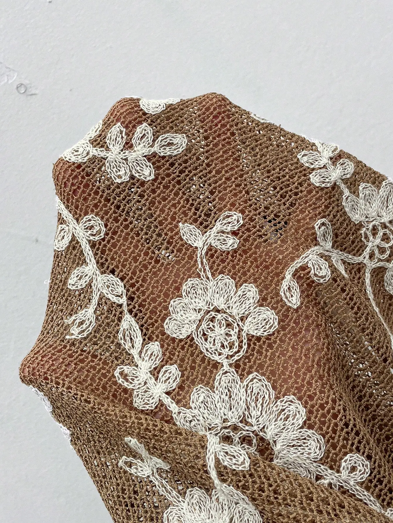

Women Floral Lace Embroidered Tie Front Blouse Summer Vacation Shirt
