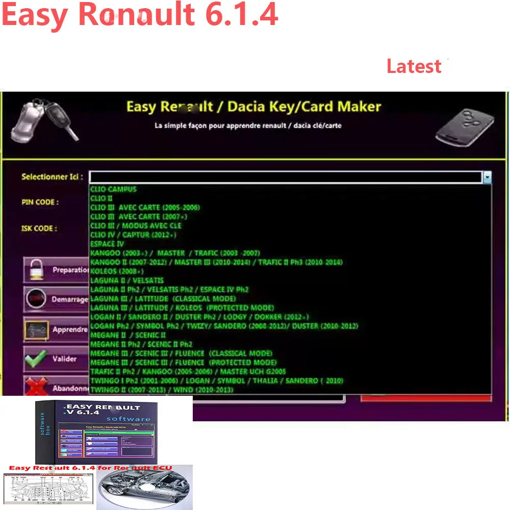 New Easy Renaul 6.1.4 for Renaul ECU Programmer Clear Crash Airbag Card Keys UCH Cleaner WORK with OBDLink Renolink Car software